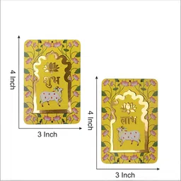 PROKART Yellow 2 Pieces Printed Shubh-Labh Wall Hanging Festive Decor image 2