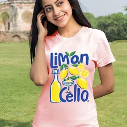 SZN Women Peach & Blue Graphic Printed Round Neck Polyester T-shirt-picture-25