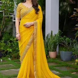 HERE&NOW Ethnic Motifs Embroidered Pure Georgette Heavy Work Fashion Saree-picture-14