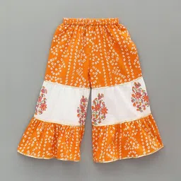 YK Girls Ethnic Motifs Printed Tiered Gotta Patti Kurta with Sharara image 2