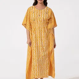 Maybell Women Ethnic Motifs Printed Pure Cotton Kaftan Maxi Nightdress-image-50