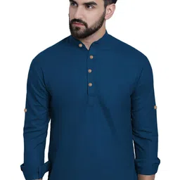 BHUVIKOO Band Collar Roll-Up Sleeves Short Kurta-picture-35