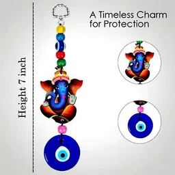 shop fusion Wooden Ganesh Evil Eye Wall Hanging – Attract Success & Good Health to Your Home Car Hanging Ornament image 2