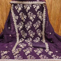 BlissFlair Floral Embroidered Beads And Stones Georgette Unstitched Dress Material image 3