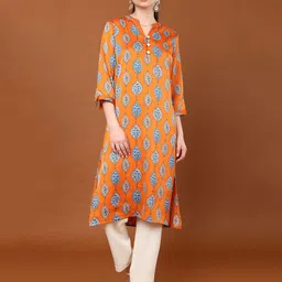Tamiska By Narendra Kumar Floral Printed Mandarin Collar Straight Kurta-image-21