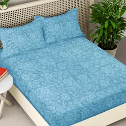 Myntra Elegant Homes Blue & Off White Printed Woollen 300 TC King Bedsheet Set 2.5 x 2.25m-picture-19