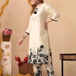 BKApparels Floral Printed Round Neck Pure Cotton Straight Kurta With Trousers image 4
