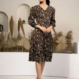 AASK Floral Printed Tiered Fit & Flare Dress image 3