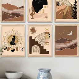 WALLLANE Brown Set of 6 and more Piece Wood Abstract Wall Paintings image 2