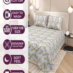 INDRA'S Multicoloured & Grey 250 TC King Bedsheet with 2 Pillow Covers image 3