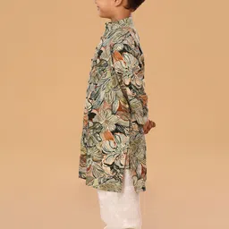 The Mini Trunk Boys Floral Printed Mandarin Collar Kurta With Pyjamas image 2