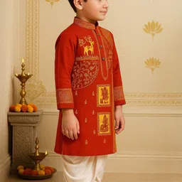 Cae Boys Ethnic Motifs Printed Regular Pure Cotton Kurta with Dhoti Pants image 5