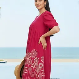 Tzelynn Women Abstract Printed Puff Sleeve Cotton A-Line Above Knee Dress image 3