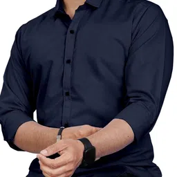 Moda Rapido Men Navy Blue Solid Regular Fit Casual Shirt image 3