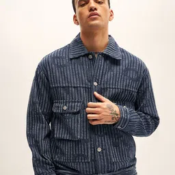 THE BEAR HOUSE Men Striped Outdoor Denim Jacket-image-21