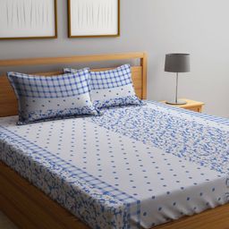 Myntra Elegant Homes White & Blue Floral Printed 300 TC King Bedsheet Set 2.50 x 2.20 m-picture-44