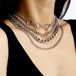 Arzonai Women Silver Alloy Layered Necklace image 1