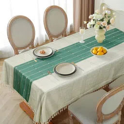 Cortina White & Green Striped Waterproof Cotton Rectangle 6-Seater Table Cover-picture-25