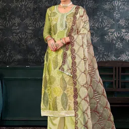 SAINOOR Embroidered Organza Semi-Stitched Dress Material-picture-28