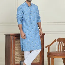 Anouk Blue Ethnic Motifs Printed Mandarin Collar Straight Kurta With Pyjamas-picture-27