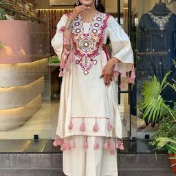 Brand Hill Women Ethnic Motifs Embroidered Mirror Work A-Line Kurta with Palazzo image 1