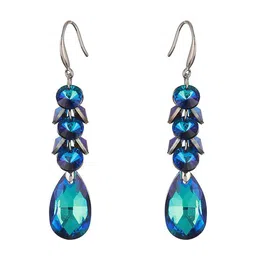 Priyaasi Silver Plated Crystal Studded Contemporary Drop Earrings image 3