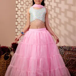 Sangria Girls Embroidered Sequinned Ready to Wear Lehenga & Blouse With Dupatta image 3