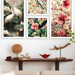Kotart Green & Pink 4 Pieces Floral And Botanical Wooden Wall Arts-picture-33