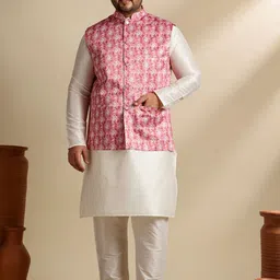 SOJANYA PLUS Mandarin Collar Straight Kurta & Pyjama With Nehru jacket-picture-13