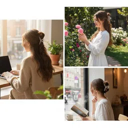 GOWRI TEX Women Set of 3 Hair Claw Clip with Pearls image 3