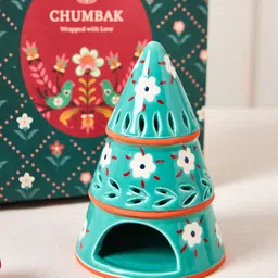 Chumbak Green & Orange Printed X'mas Tree Tea-light Holder Home Gift Sets image 2