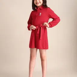 U.S. Polo Assn. Kids Girls Cotton Shirt Dress With Belt-image-38