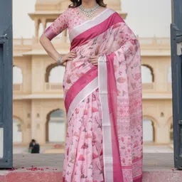 ZAMUNA Floral Linen Blend Bhagalpuri Saree image 3