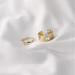 Vembley Unisex Set Of 2 Gold-Plated Butterfly Matching Wrap Adjustable Couple Finger Rings image 2