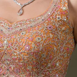 Koskii Embroidered Mirror Work Net Ready to Wear Lehenga & Blouse With Dupatta image 4