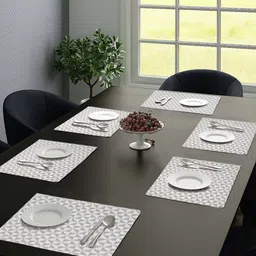 Saral Home Grey and White 6 Pieces Cotton Geometric Textured Table Placemats image 1