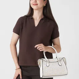 Caprese Textured Crocodile Embossed Satchel Bag With Detachable Sling Strap-image-34