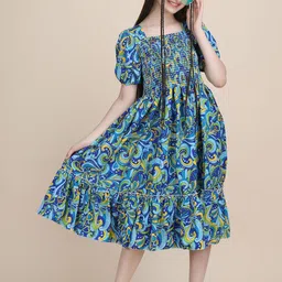 Women Paisley Printed Puff Sleeves Cotton Fit & Flare Midi Dress-image-60