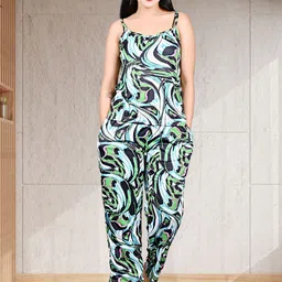 Clothus Women Green Satin Printed Night suits-picture-40