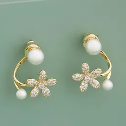 Kushal's Fashion Jewellery Gold-Plated Zircon Studded Floral Shaped Studs-picture-15