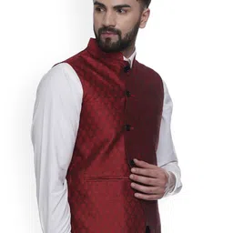 VEERA PARIDHAAN Printed JacquardDesign Mandarin Collar Nehru Jackets image 3
