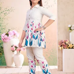 BAESD Girls Floral Printed Cotton A-Line Kurti with Trousers-picture-53