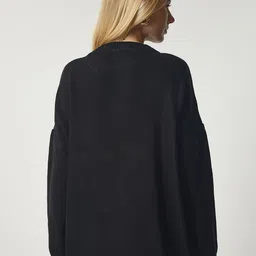 Happiness istanbul Siyah Women Ribbed Round Neck Pullover Sweater image 4