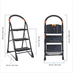 TNT THE NEXT TREND Black Textured 3-Step Foldable Step Ladder image 5