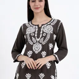 The Chikan Label Ethnic Motifs Embroidered Chikankari Handloom Chikankari Kurti-image-27