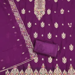 Panzora Floral Embroidered Thread Work Unstitched Dress Material image 4