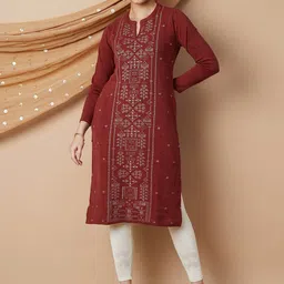 Melange by Lifestyle Geometric Embroidered Thread Work Acrylic Straight Kurta-picture-13