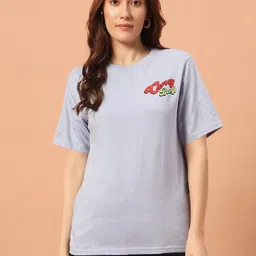 the dry state Women Printed Round Neck Pure Cotton Light Blue T-Shirt image 2