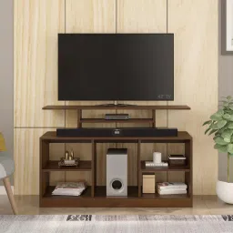 bluewud Bevlyn Engineering Wood Floor Standing Tv Entertainment Unit In Brown Maple Finish image 2