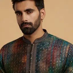 twamev Men Woven Design Ethnic Kurta with Pyjama image 5